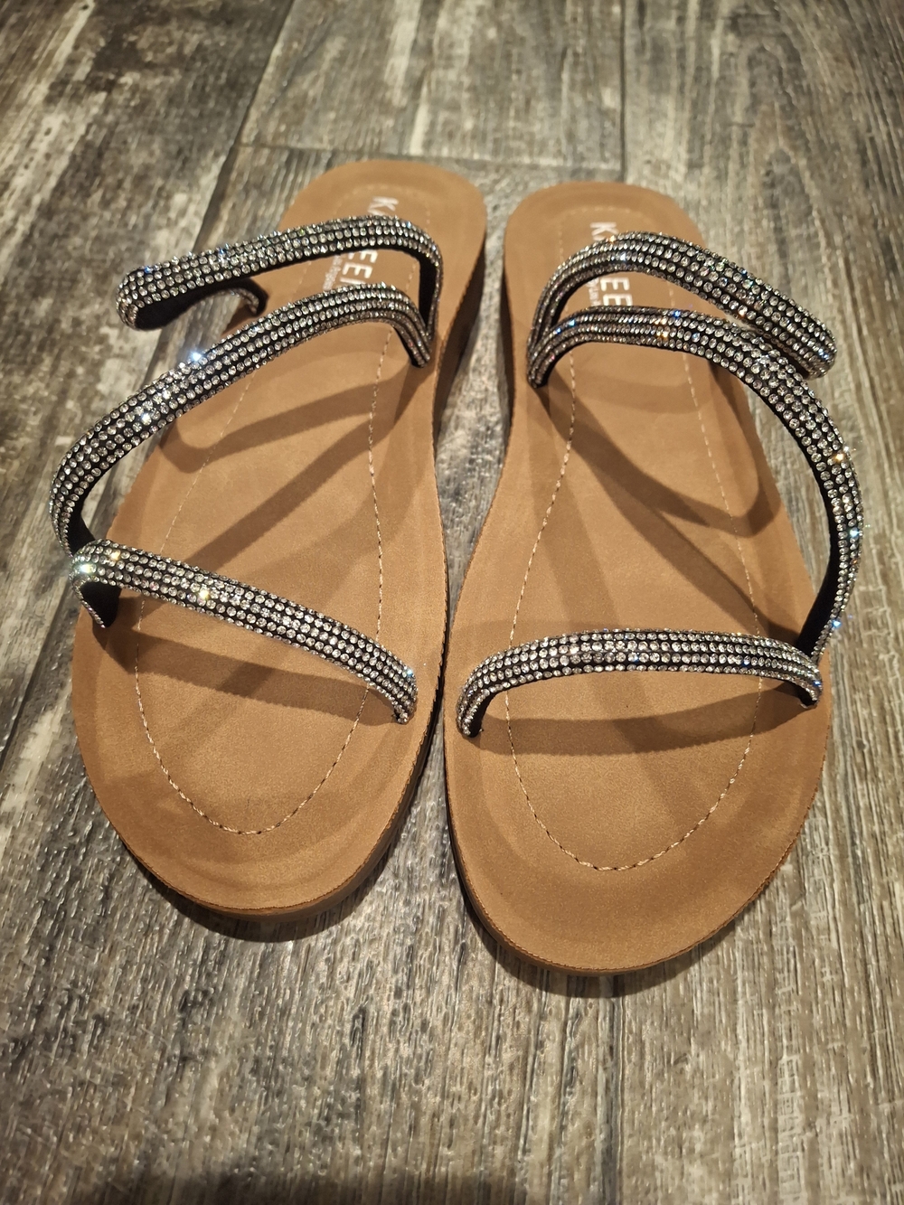 KAYLEEN By Los Angeles Tan Slide Sandals with Black Straps